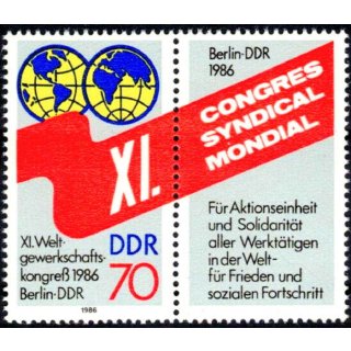 DDR Nr.3049 ZF ** Weltgewerkschaftskongreß 1986, postfrisch