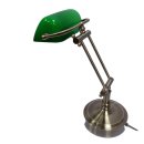 Banker Lampe, Büro-Leuchte, Schreibtisch-Lampe, Altmessing grüner Glasschirm