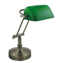 Banker Lampe, Büro-Leuchte, Schreibtisch-Lampe, Altmessing grüner Glasschirm