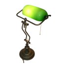 Bankerlampe, Schreibtischlampe, Schwere Tisch-Lampe, Altmessing, Glas-Schirm