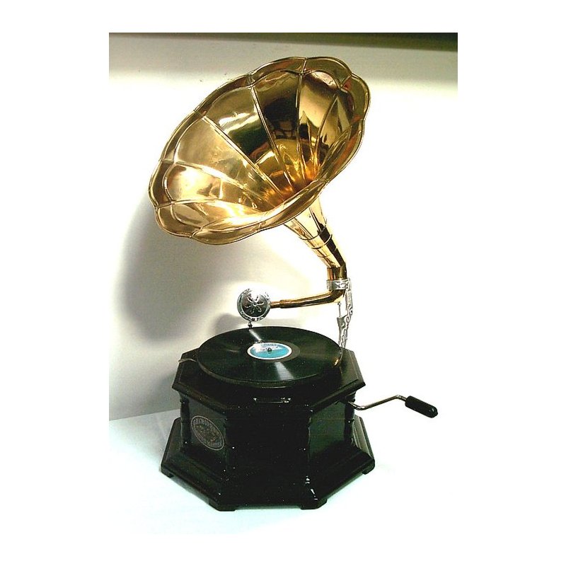 Nostalgisches Trichter Grammophon, 8 Eckig mit Schellack Platte und Nadeln