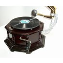 Nostalgisches Trichter Grammophon, 8 Eckig mit Schellack Platte und Nadeln