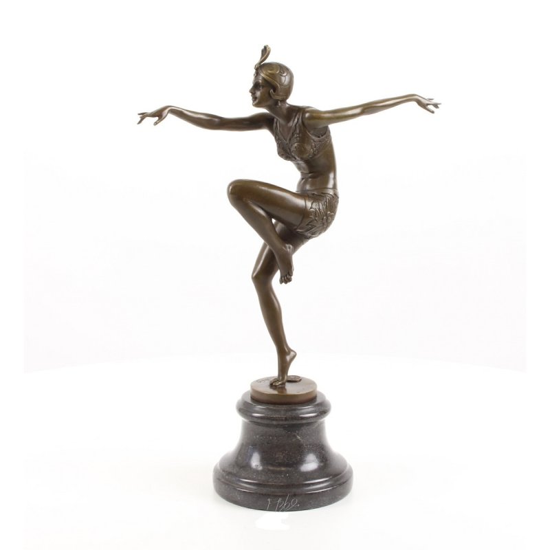 Art Déko Bronzefigur, Bronze Skulptur Tänzerin, Con Brio sign Ferdinand Preiss