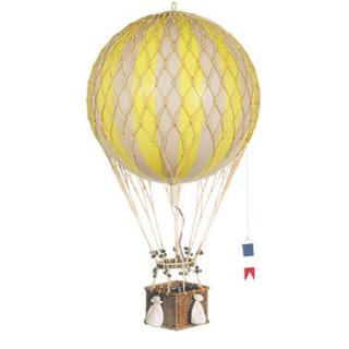 Modell Ballon Gelb-Weiß, Historischer XL Gasballon mit großer Gondel, 32 cm