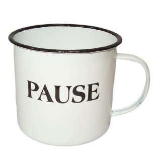 Emaille Kaffeetasse "Pause", Outdoor Henkelbecher, Tasse, Kaffeepott