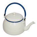 Emaille Wasserkessel, Teekessel, Wasserkocher, Koch-Kessel weiß- blau 2 Liter
