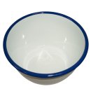 Emaille Schüssel, Salatschüssel, Müsli Schale, Dekor weiß mit blauem Rand 19 cm