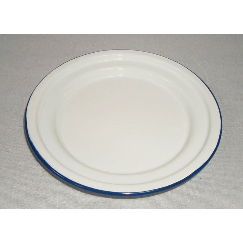 Emaille Dessertteller, Anbietteller, Kinderteller, Eis-Teller, Weiß/Blau 17 cm