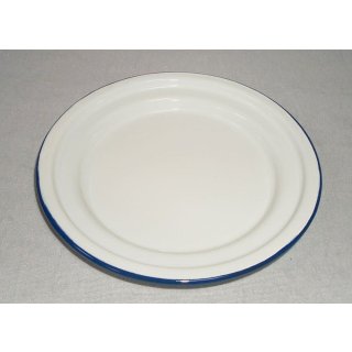 Emaille Dessertteller, Anbietteller, Kinderteller, Eis-Teller, Weiß/Blau 17 cm
