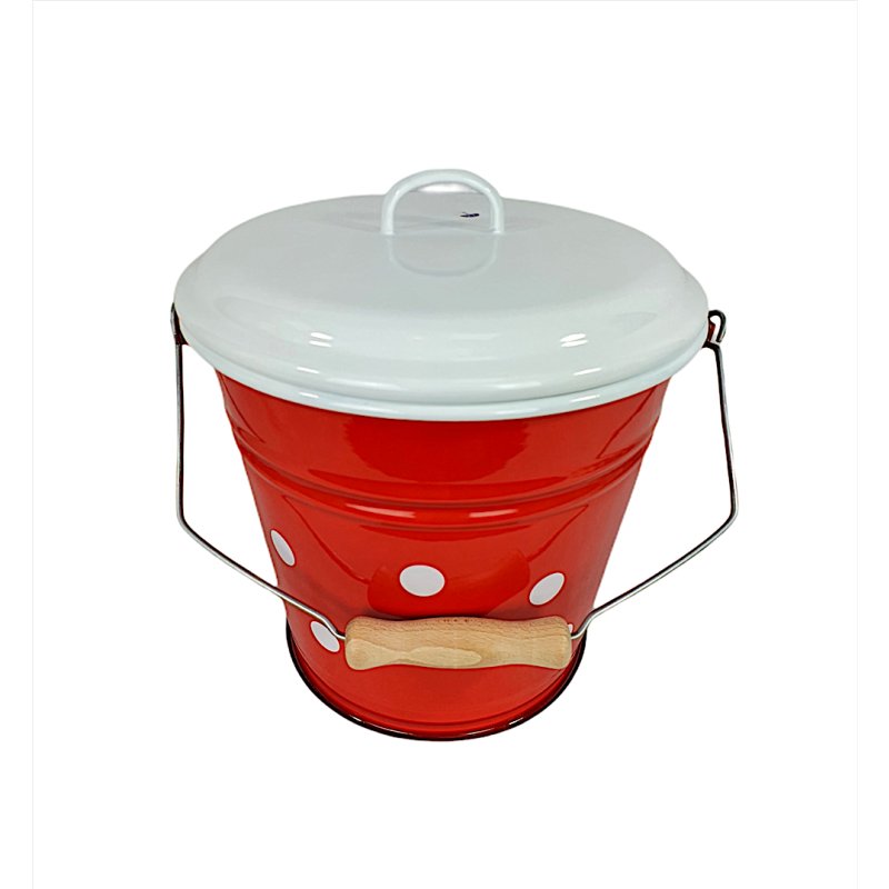 Kücheneimer Rot mit weißen Tupfen 6 Liter Emaille Eimer mit Deckel Emailleimer 