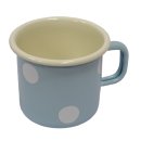 Emaille Tasse, Henkelbecher, Henkeltopf, Kaffeetasse Tupfen Hellblau 8 cm