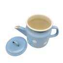 Emaille Teekanne, Deckelkanne, Teepott Hellblau Weiße Tupfen 1,0 Liter