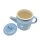 Emaille Teekanne, Deckelkanne, Teepott Hellblau Weiße Tupfen 1,0 Liter
