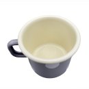 Emaille Tasse, Henkelbecher, Henkeltopf, Kaffeetasse Tupfen Grau 8 cm