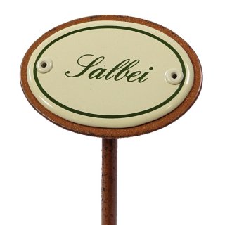 Kräuterschild Salbei, Emaille Kräuterstecker, Beetstecker mit Erdspieß 25 cm