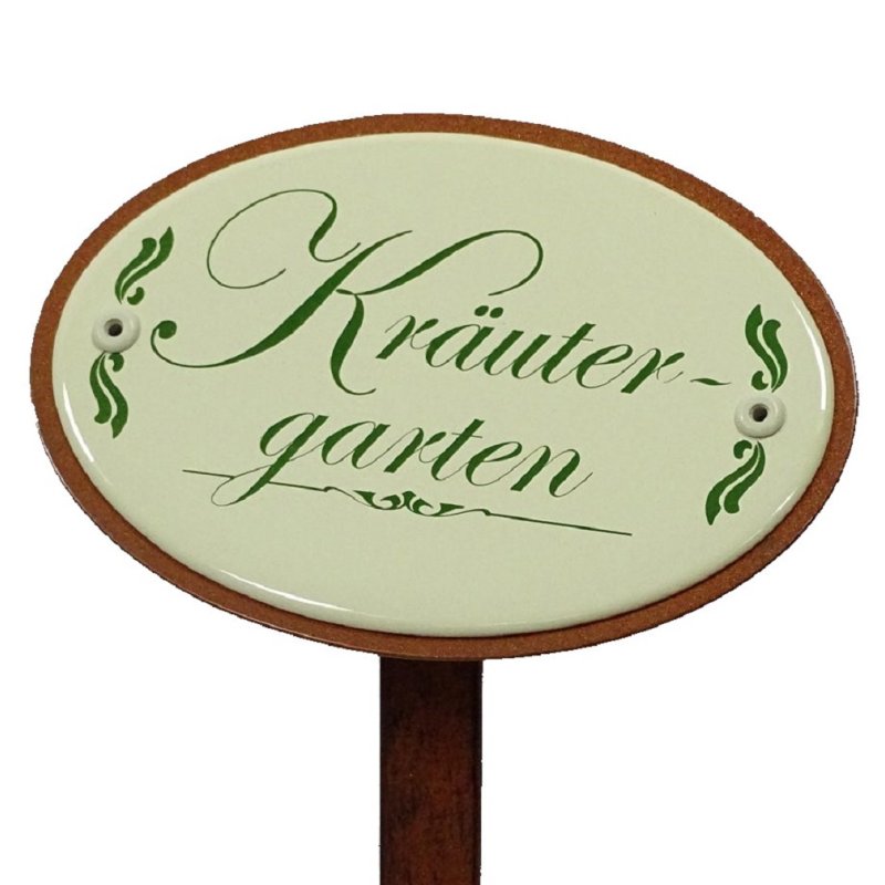 Beetstecker, Gartenschild, Gartenstecker Emaille, Kräutergarten, Erdspieß 50 cm