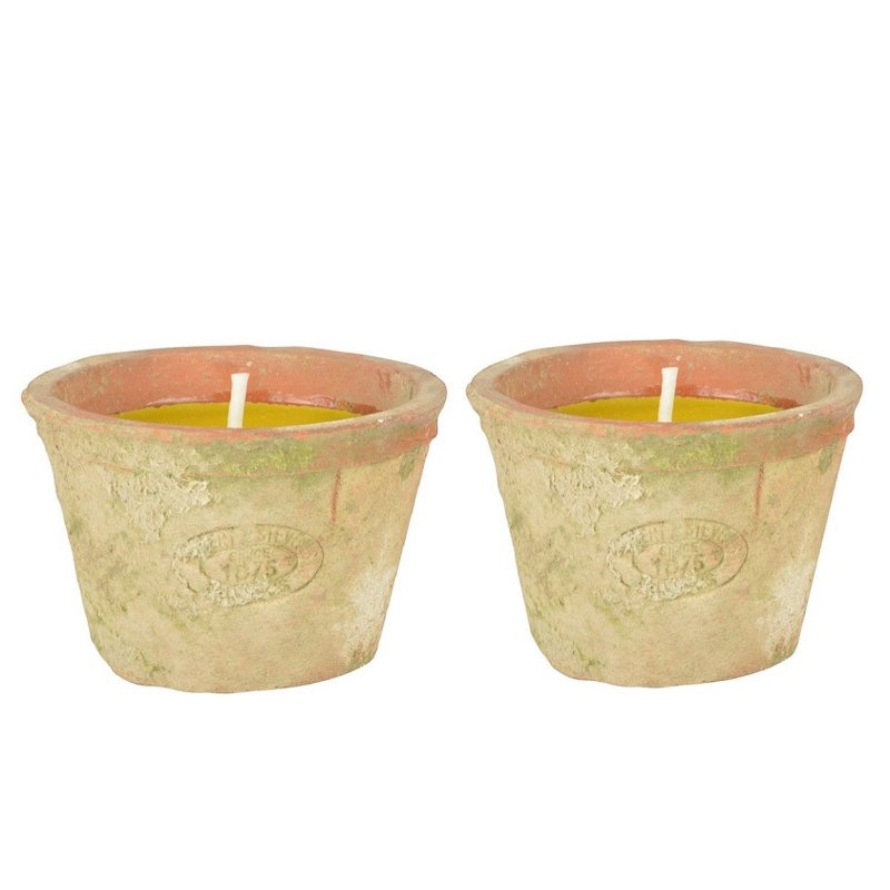 Zwei Zitronella Kerzen im Terrakotta Topf 2 Duft Partylichter, Mückenschreck