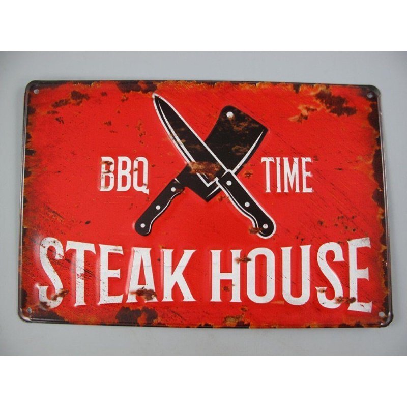 Blechschild, Reklameschild, Steak House, BBQ Time, Kneipen Schild, 20x30 cm