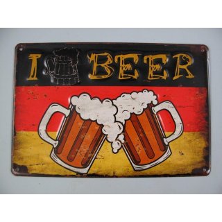 Blechschild, Reklameschild, I Like Beer, Kneipen Wandschild, 20x30 cm