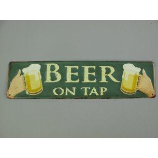 Blechschild, Reklameschild, Beer on Tab, Bier vom Fass, Kneipen Schild, 10x40 cm