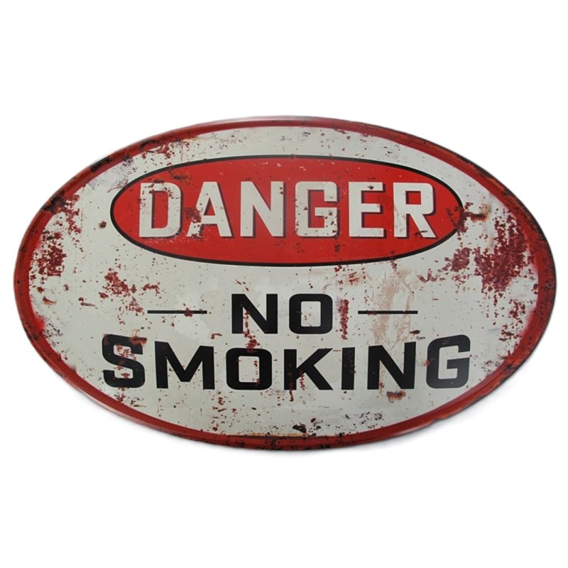 Blechschild, Oval Reklameschild Danger No Smoking, Anti Raucherschild 34x56 cm