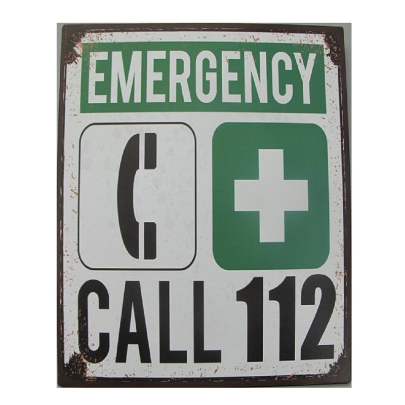 Blechschild, Reklameschild, Emergency Call 112, Notruf Schild 25x20 cm