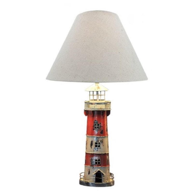 Leuchtturm Lampe, Maritime Tisch Lampe Schreibtisch Lampe Metall Rot/Beige 50 cm