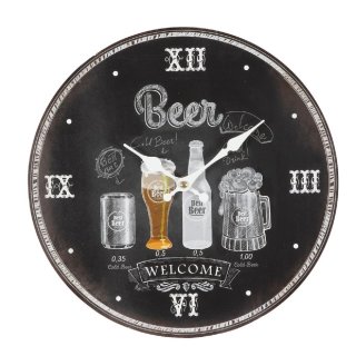 Kneipen Wanduhr mit Bier Motiven, Welcome Partyraum Beer Uhr 28 cm.