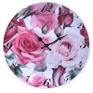 Rosen Wanduhr, Landhaus Uhr mit großen Rosenblüten 34 cm