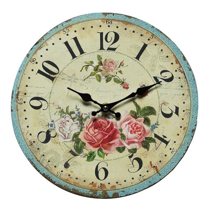 Wanduhr, Uhr mit Rosenmotiv, Rosenuhr  im Landhaus Stil 28 cm
