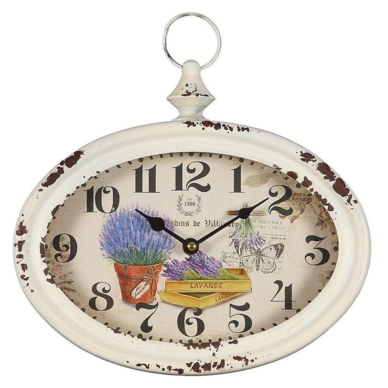 Wanduhr im Metallgehäuse mit Lavendel Darstellungen, Rustikale Landhaus Uhr