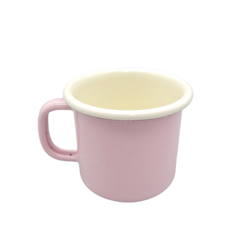 Emaille Tasse, Henkelbecher, Kaffeetasse, Kinder Becher Rosa Creme 6 cm