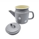 Emaille Teekanne, Deckelkanne, Teepott Pastell Tupfen Grau Weiß 1,0 Liter