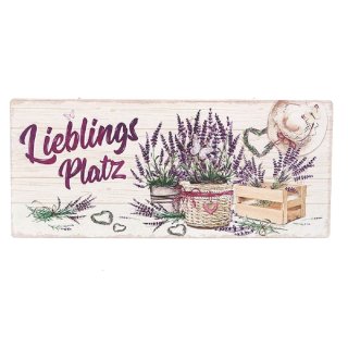 Blechschild, Schild "Lieblingsplatz", Wandschild Lavendel Motiv 13x31 cm