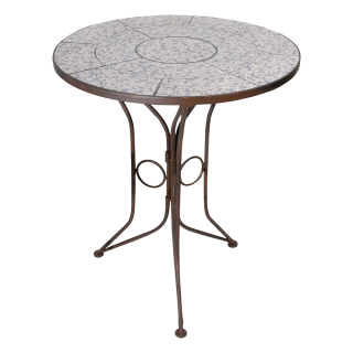 Gartentisch Barock, Tisch mit krakelierten Keramik Kacheln im Barock Stil, Eisen