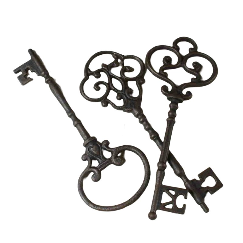 Drei große Barock Schlüssel, 3 Mittelalter Schlüssel aus Gusseisen