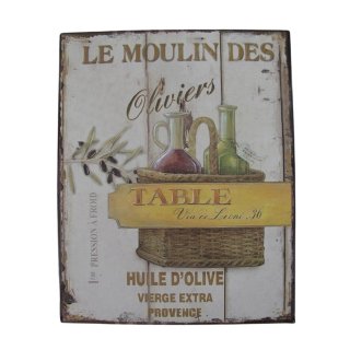Blechschild, Reklameschild Le Moulin des oliviers, Ölmühle, Wandschild 25x20 cm