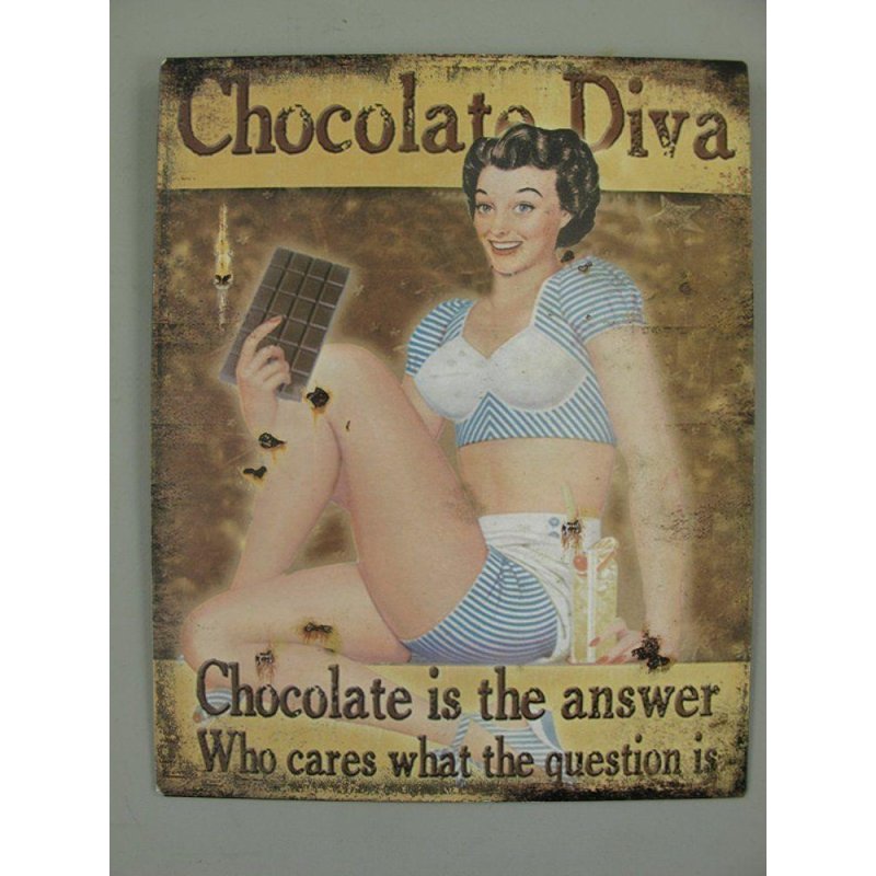 Blechschild, Reklameschild, Chocolate Diva, Pin-Up Wandschild 25x20 cm