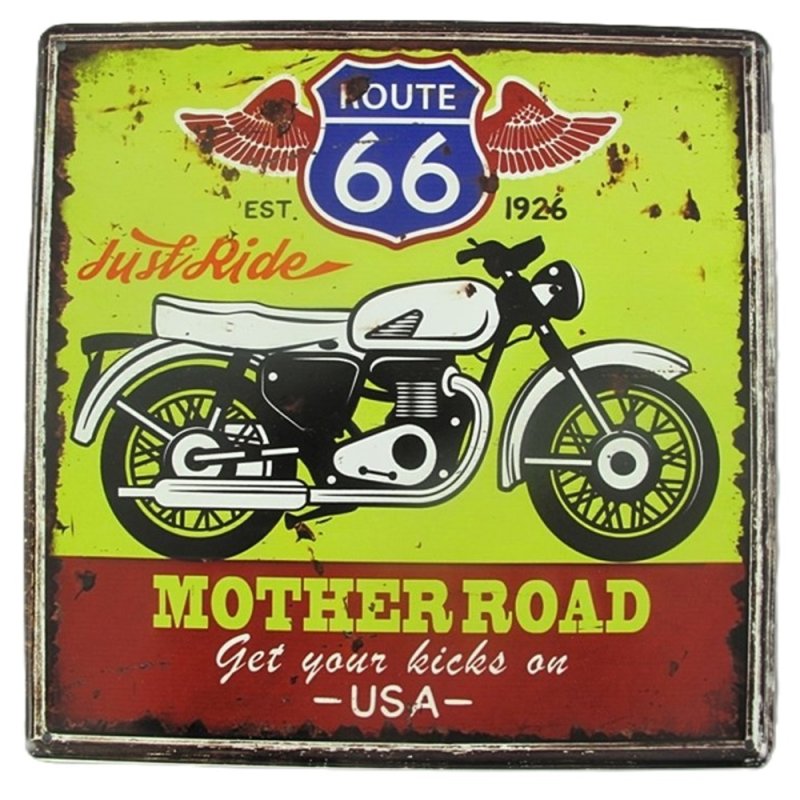 Blechschild, Reklameschild Route 66 Mother Road, Motorrad Wandschild 30x30 cm