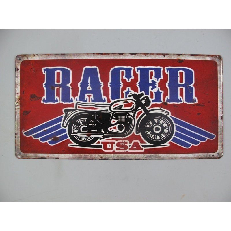 Blechschild, Reklameschild, Racer USA, Motorrad Wandschild 20x40 cm