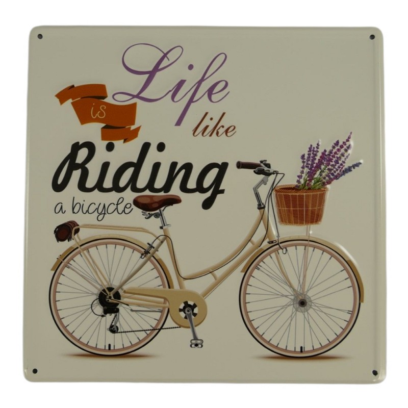 Blechschild, Reklameschild, Fahrrad und Lavendel, Garten Wandschild 30x30 cm