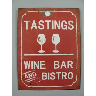 Blechschild, Reklameschild Tasting Wine Bar, Kneipen Wandschild 33x25 cm