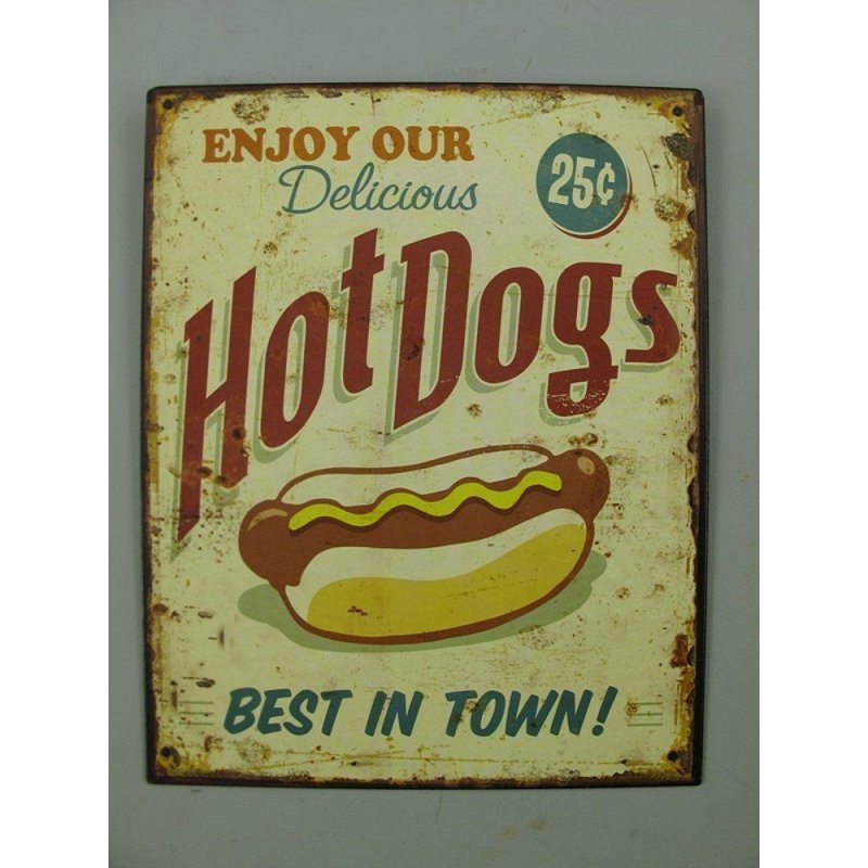 Blechschild, Reklameschild, Hot Dogs, Gastronomie Wandschild 25x20 cm
