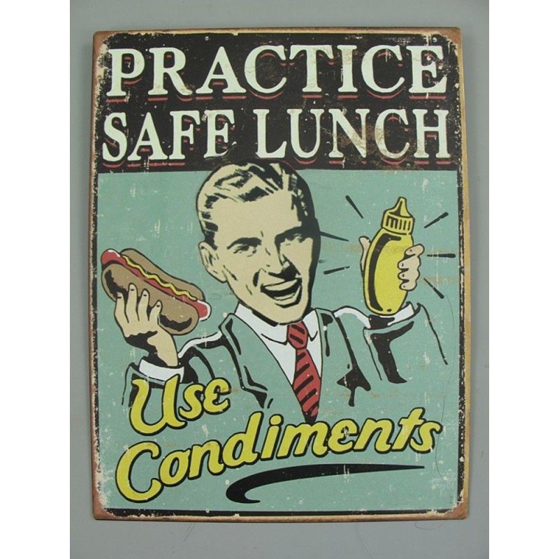 Blechschild, Reklameschild, Practice Safe Lunch, Kneipen Wandschild 33x25 cm