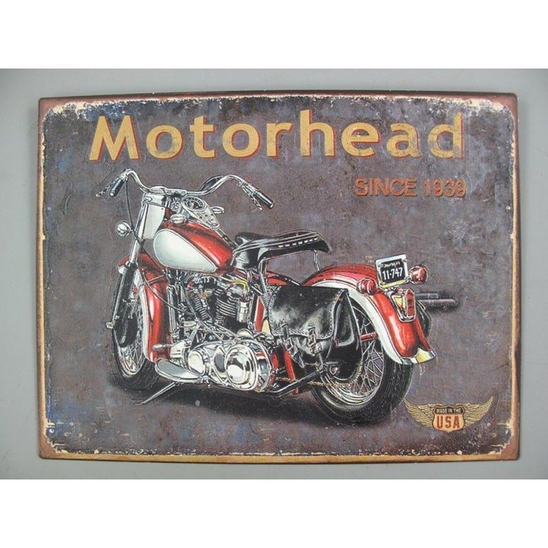 Blechschild, Reklameschild Motorhead mit Wellrand, Motorrad Wandschild 25x33 cm