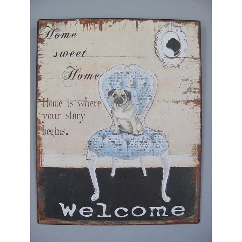 Blechschild, Reklameschild, Hund Home Sweet Home, Wandschild 25x20 cm