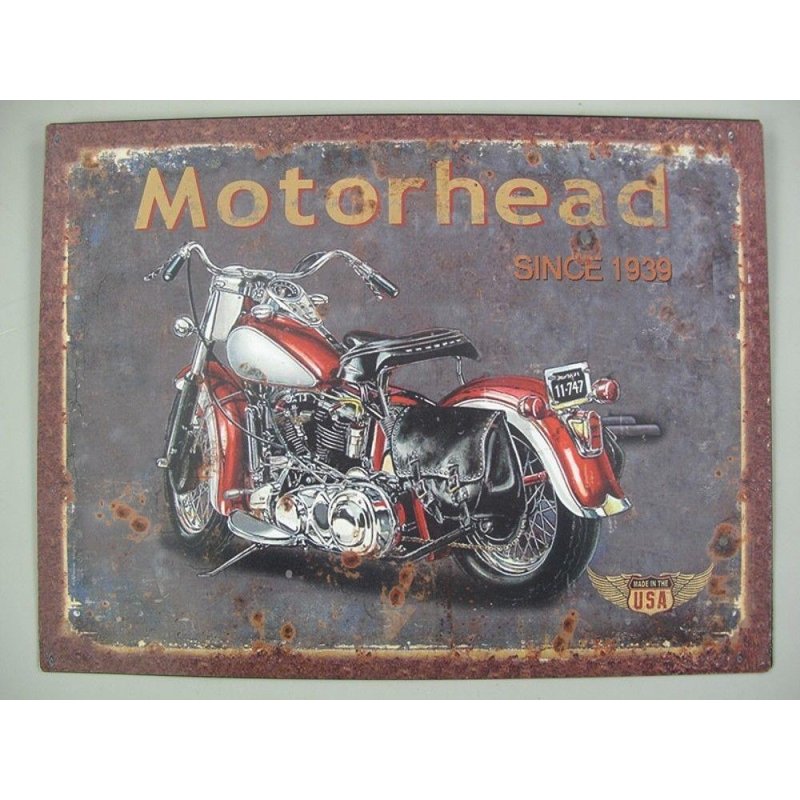 Blechschild, Reklameschild Motorhead mit Glattrand, Motorrad Wandschild 25x33 cm