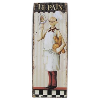 Blechschild, Reklameschild Le Pain, Das Brot, Bäckerei Wandschild 36x13 cm