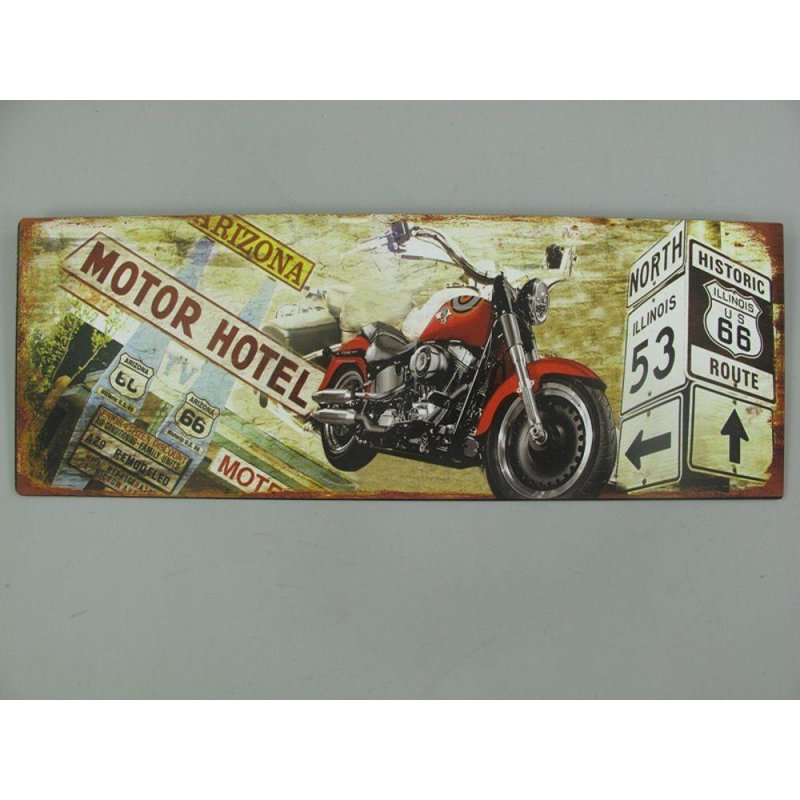 Blechschild, Reklameschild, Motor Hotel Route 66, Motorrad Wandschild 13x36 cm