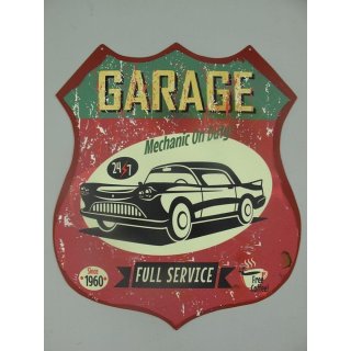 Blechschild, Reklameschild Garage Full Service, Auto Wandschild 35x30 cm